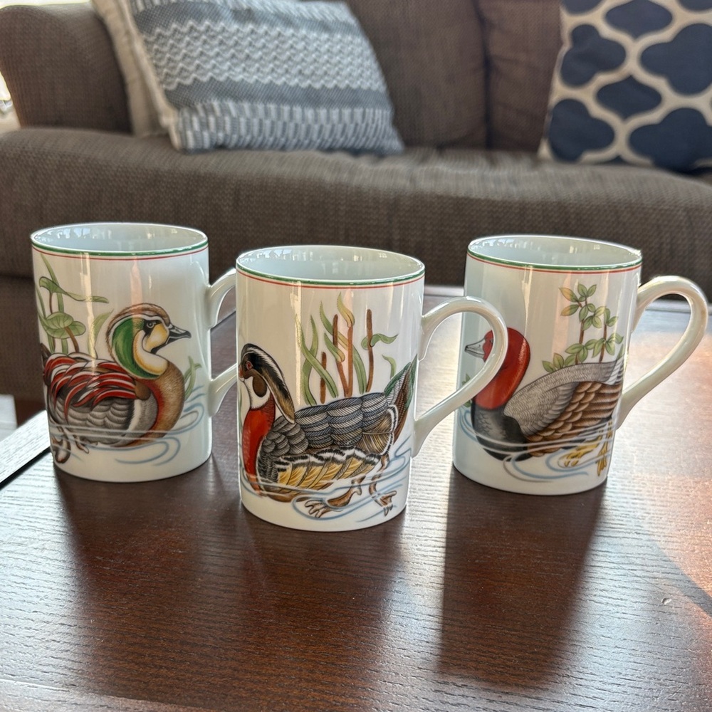 Fitz & Floyd Vintage Canard Sauvage Wild Duck Bird Mug Cup Japan Set 3